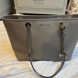 Michael Kors Grey Chain-Handle Tote with Logo Charm